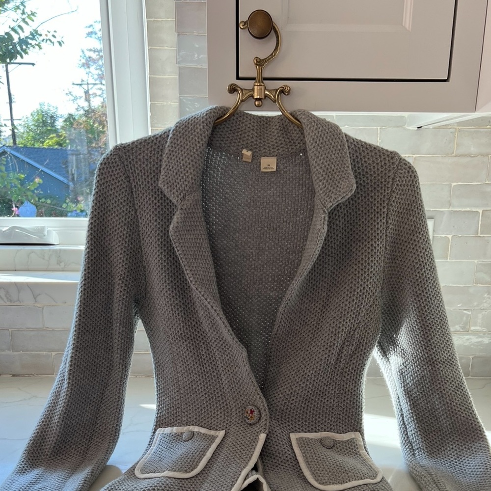 Anthropologie Gray Knit Blazer with White Detail